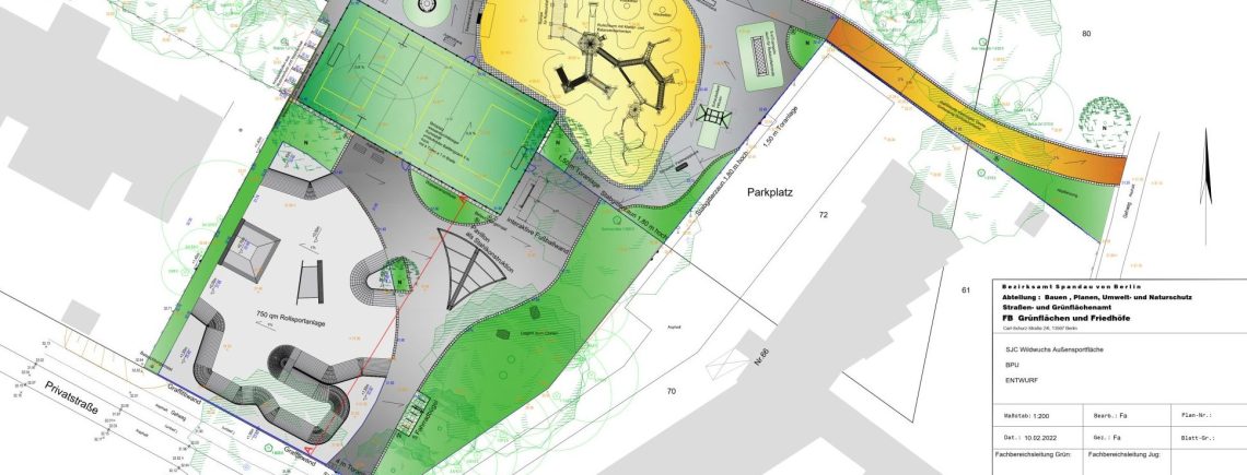 Darstellung der Planung Rollsportanlage einschließlich des bereits realisierten Spielplatzes